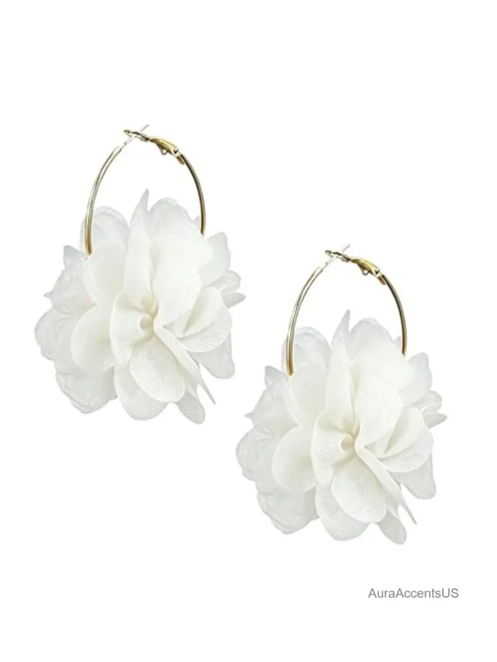 Gold Plated Organza Flower Hoop Earrings Lightweight Statement Jewelry Women